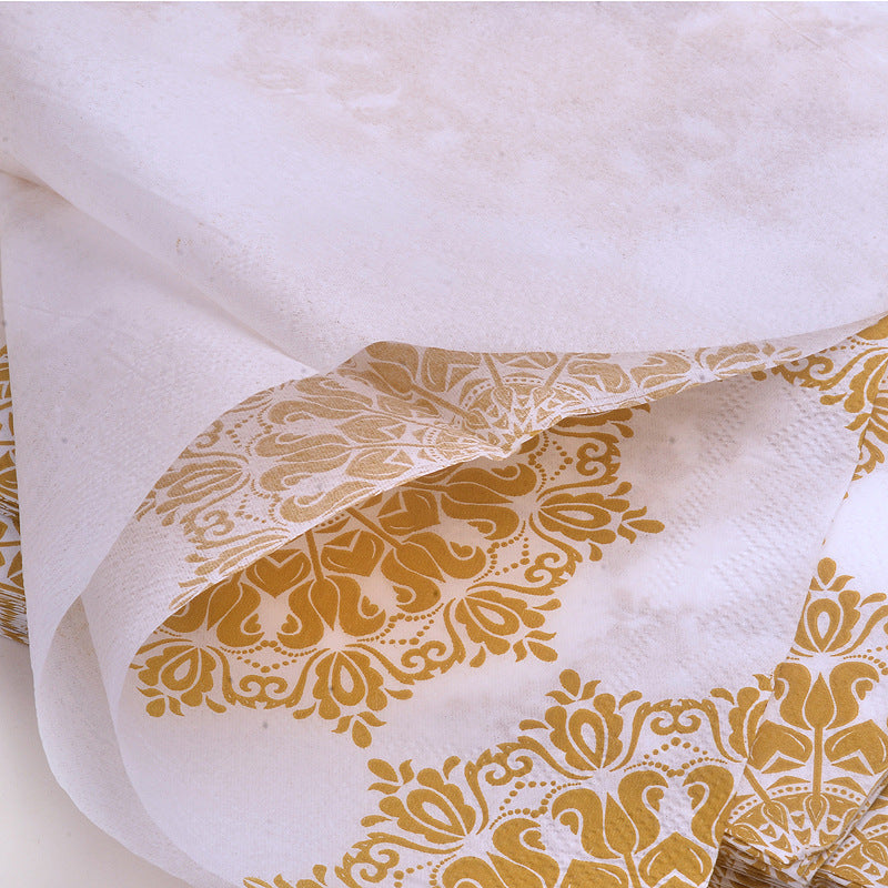20pcs Golden Napkin Printed Placemat Paper, Hotel Banquet Paper Cup Flower Paper Golden Holiday Party Decoration
