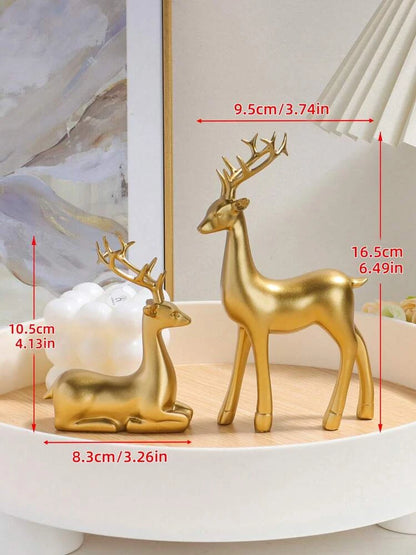 2pcs Deer Design Decoration Craft, Gold Polyresin Ornament For Home Decor