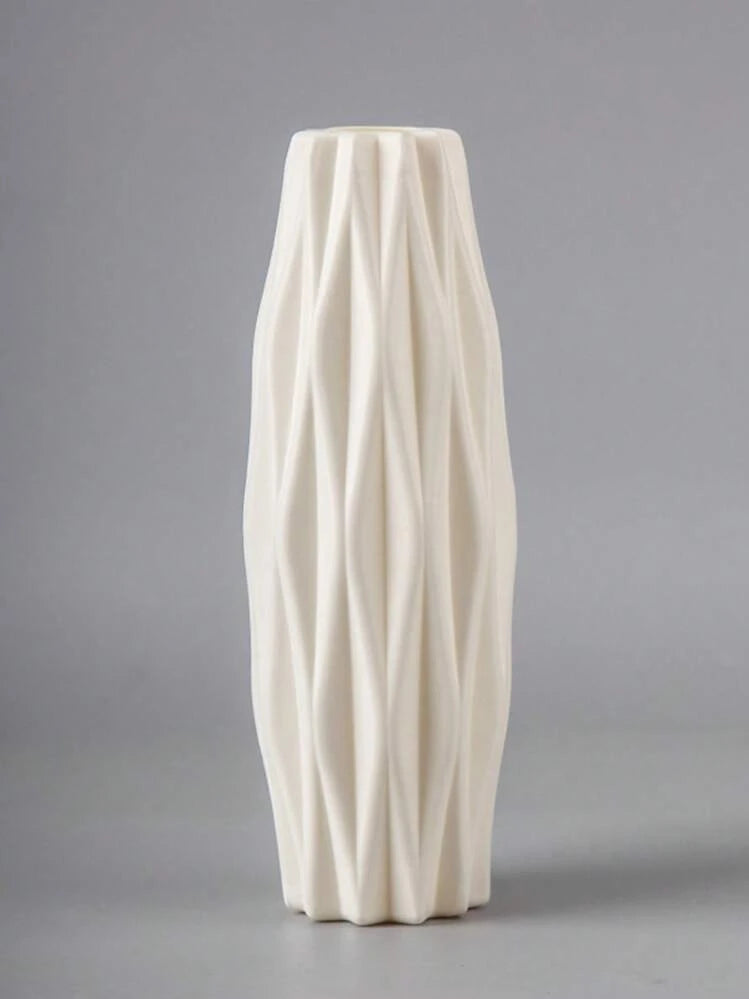 1pc PE Flower Vase, Nordic White Textured Vase For Flower