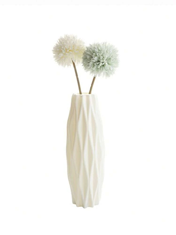 1pc PE Flower Vase, Nordic White Textured Vase For Flower