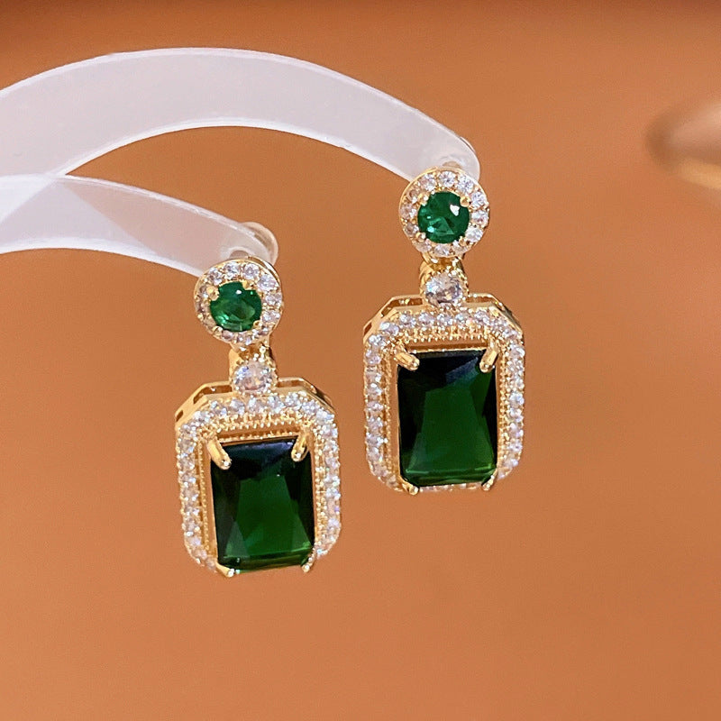 Rhinestone Pendant Necklace Stud Earrings Set Cubic Zirconia Green Jewelry Red Jewelry Sets Daily Accessories Gift