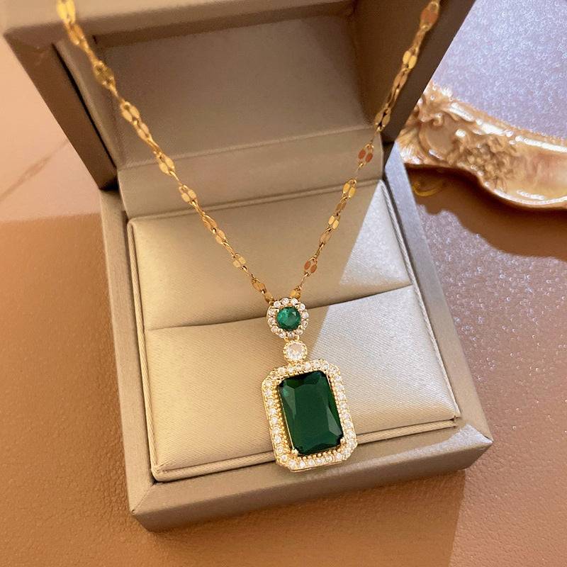 Rhinestone Pendant Necklace Stud Earrings Set Cubic Zirconia Green Jewelry Red Jewelry Sets Daily Accessories Gift