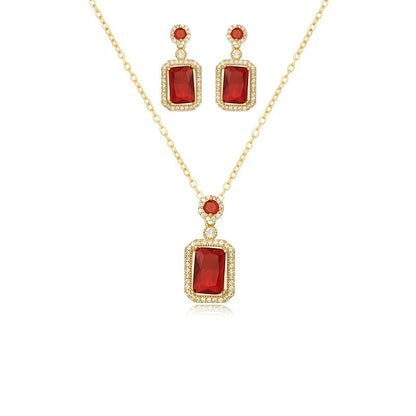 Rhinestone Pendant Necklace Stud Earrings Set Cubic Zirconia Green Jewelry Red Jewelry Sets Daily Accessories Gift Red
