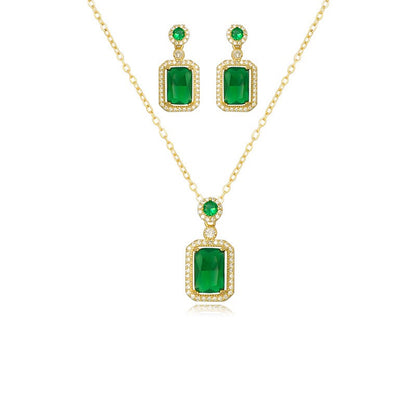Rhinestone Pendant Necklace Stud Earrings Set Cubic Zirconia Green Jewelry Red Jewelry Sets Daily Accessories Gift Green