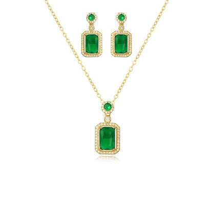 Rhinestone Pendant Necklace Stud Earrings Set Cubic Zirconia Green Jewelry Red Jewelry Sets Daily Accessories Gift Green