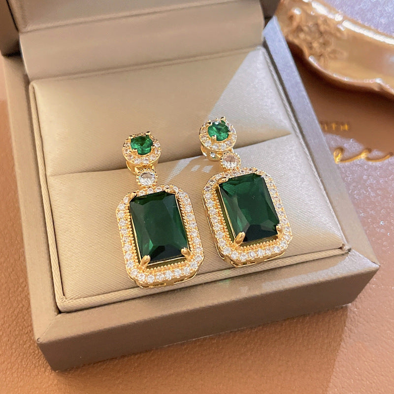 Rhinestone Pendant Necklace Stud Earrings Set Cubic Zirconia Green Jewelry Red Jewelry Sets Daily Accessories Gift