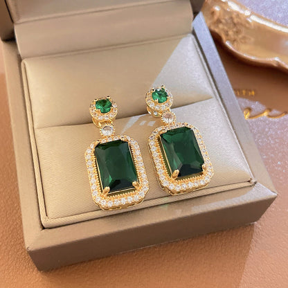 Rhinestone Pendant Necklace Stud Earrings Set Cubic Zirconia Green Jewelry Red Jewelry Sets Daily Accessories Gift