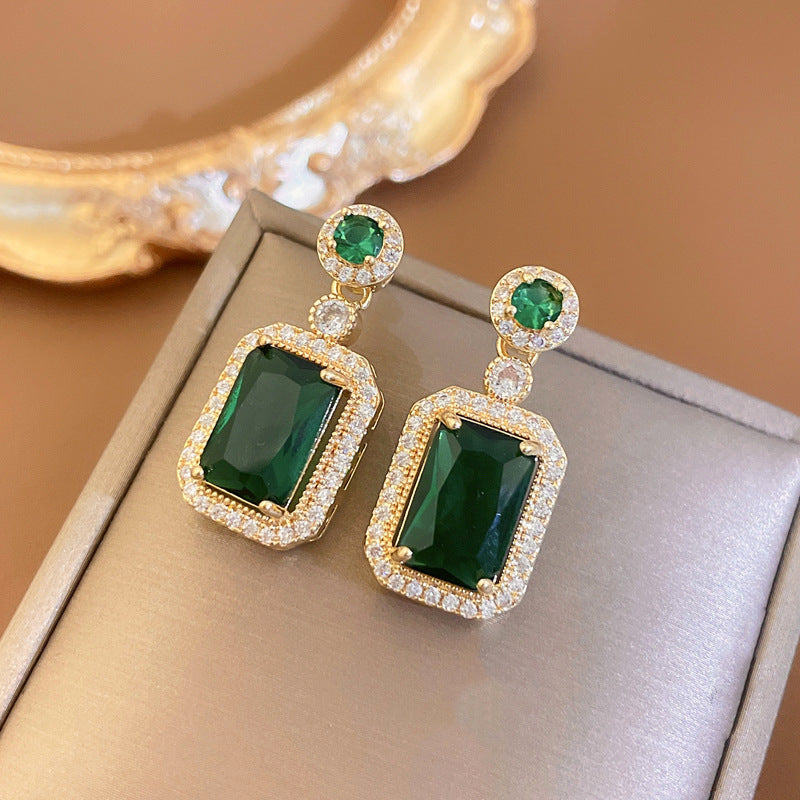 Rhinestone Pendant Necklace Stud Earrings Set Cubic Zirconia Green Jewelry Red Jewelry Sets Daily Accessories Gift