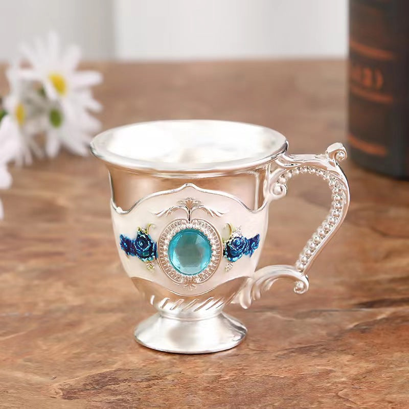 1pc, European Style Wine Glasses, 25ml/0.85oz Metal Drinking Cup, Rhinestone Decor Embossed Wine Cup, Home Decor, Room Decor, Summer Winter Drinkware Accessories sliver blue