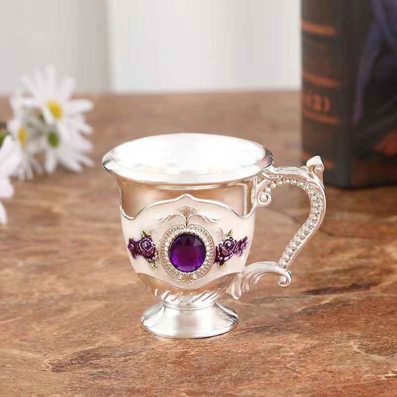 1pc, European Style Wine Glasses, 25ml/0.85oz Metal Drinking Cup, Rhinestone Decor Embossed Wine Cup, Home Decor, Room Decor, Summer Winter Drinkware Accessories slivery purple
