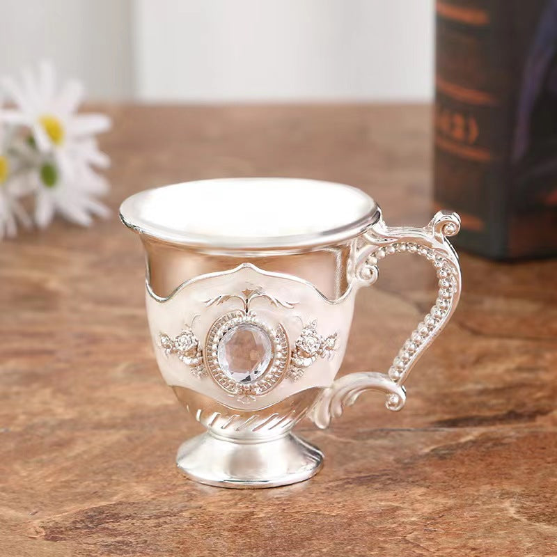 1pc, European Style Wine Glasses, 25ml/0.85oz Metal Drinking Cup, Rhinestone Decor Embossed Wine Cup, Home Decor, Room Decor, Summer Winter Drinkware Accessories slivery white
