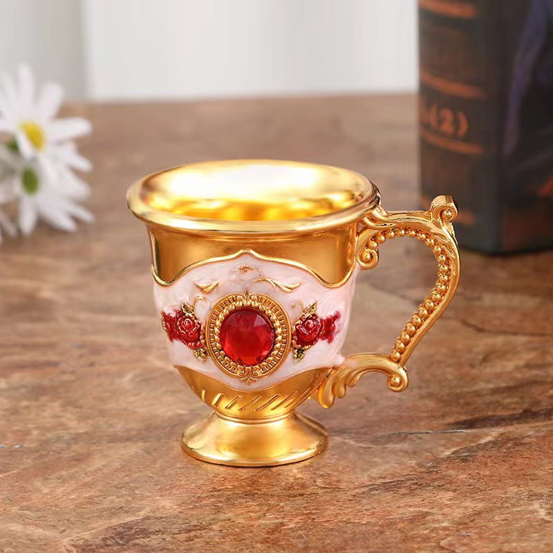 1pc, European Style Wine Glasses, 25ml/0.85oz Metal Drinking Cup, Rhinestone Decor Embossed Wine Cup, Home Decor, Room Decor, Summer Winter Drinkware Accessories golden white red