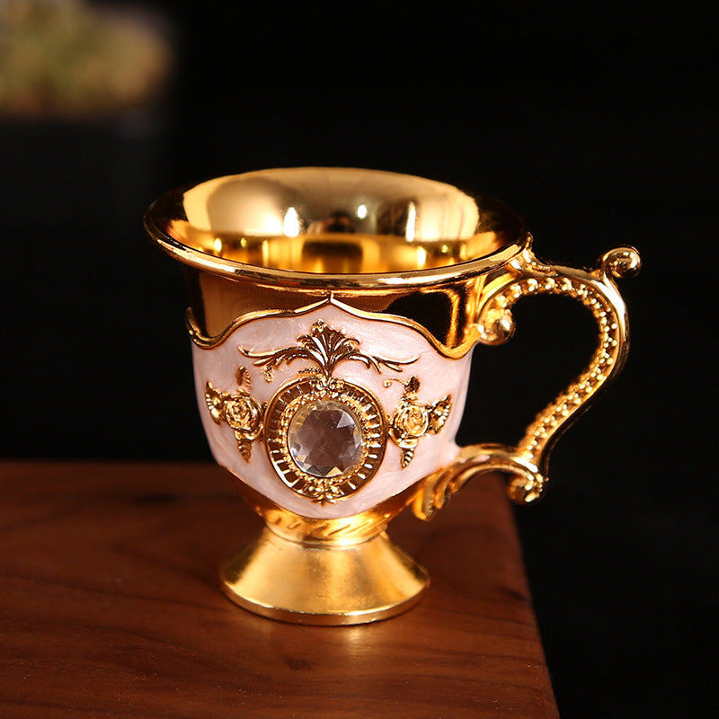 1pc, European Style Wine Glasses, 25ml/0.85oz Metal Drinking Cup, Rhinestone Decor Embossed Wine Cup, Home Decor, Room Decor, Summer Winter Drinkware Accessories Golden White