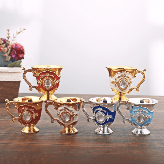 1pc, European Style Wine Glasses, 25ml/0.85oz Metal Drinking Cup, Rhinestone Decor Embossed Wine Cup, Home Decor, Room Decor, Summer Winter Drinkware Accessories