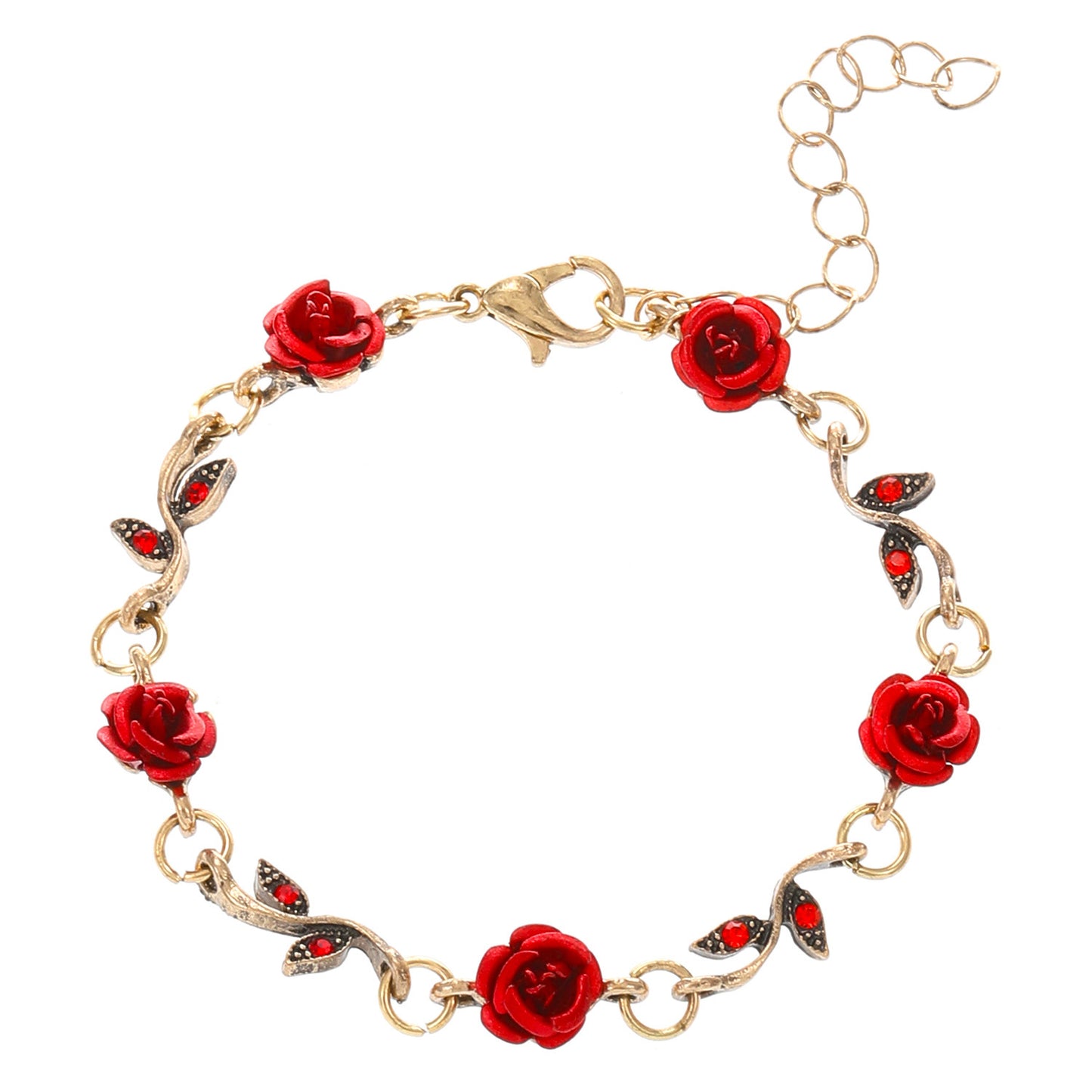 1pc Red Rose Flower Decor Chain Bracelet, Elegant Halloween Christmas Party Gift Accessories Golden