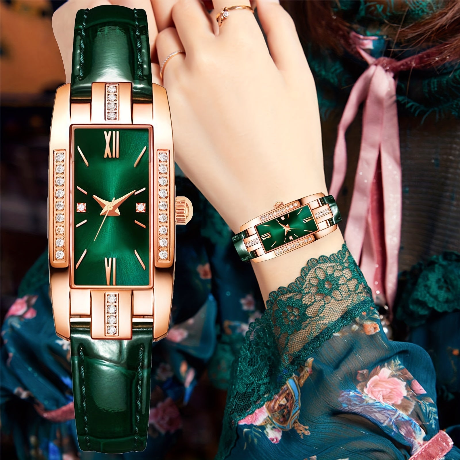 Lady Quartz Small Watch With Square Roman Numerals Dial Vintage Dress Watch Rhinestone Wristwatches