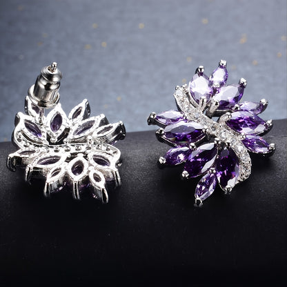 1pair Purple Zircon Stitch Composite Classic Elegant Floral Earrings Women's Earrings