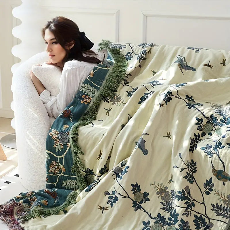 1pc Cotton Multi-layer Gauze Nap Blanket Throw Blanket Sofa Towel Couch Blanket Bed Sheet Air Conditioning Blanket Summer Cooling Quilt Towel Double-sided Skin-friendly Machine Washable Reusable No Deformation No Ball No Shrinking Blanket dealsjust