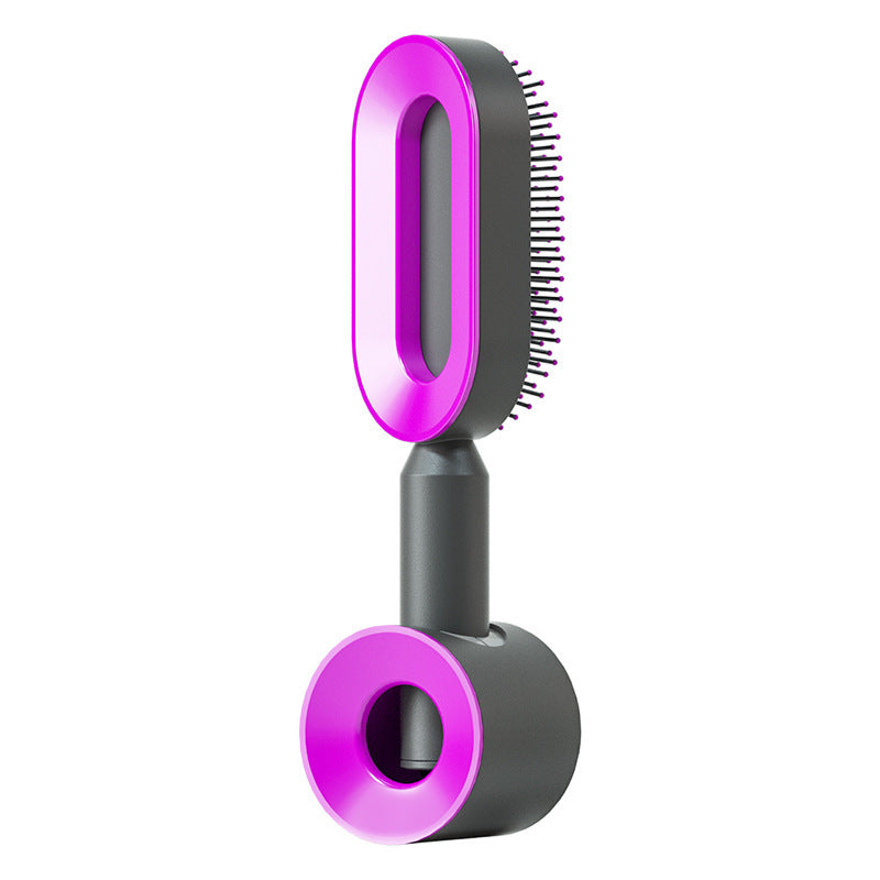 Self Cleaning Hair Brush For Women One-key Cleaning Hair Loss Airbag Massage Scalp Comb Anti-Static Hairbrush Black purple Set