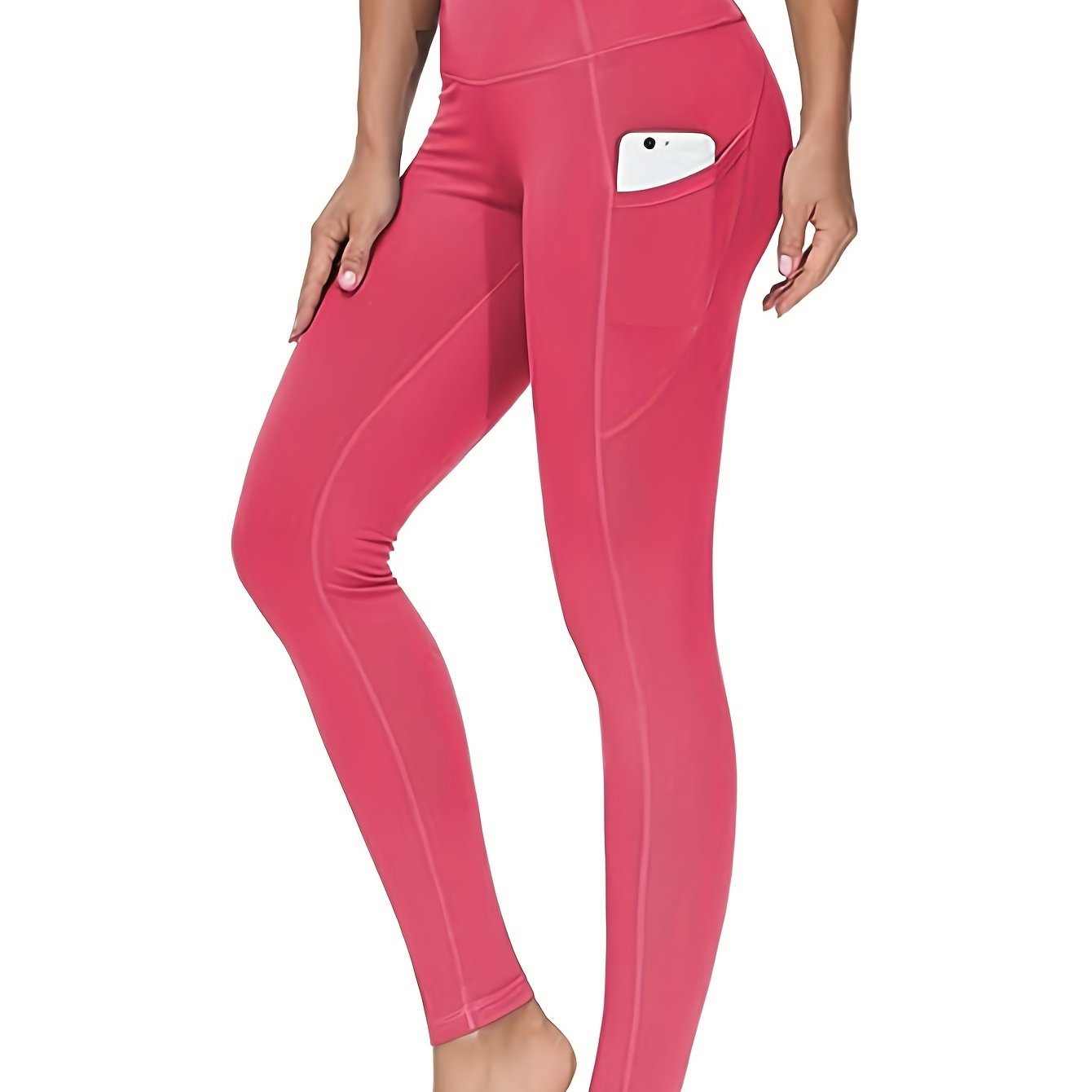 Phonepocketed Plus Size Sports Leggings High Stretch Butt Lifting Bright pink