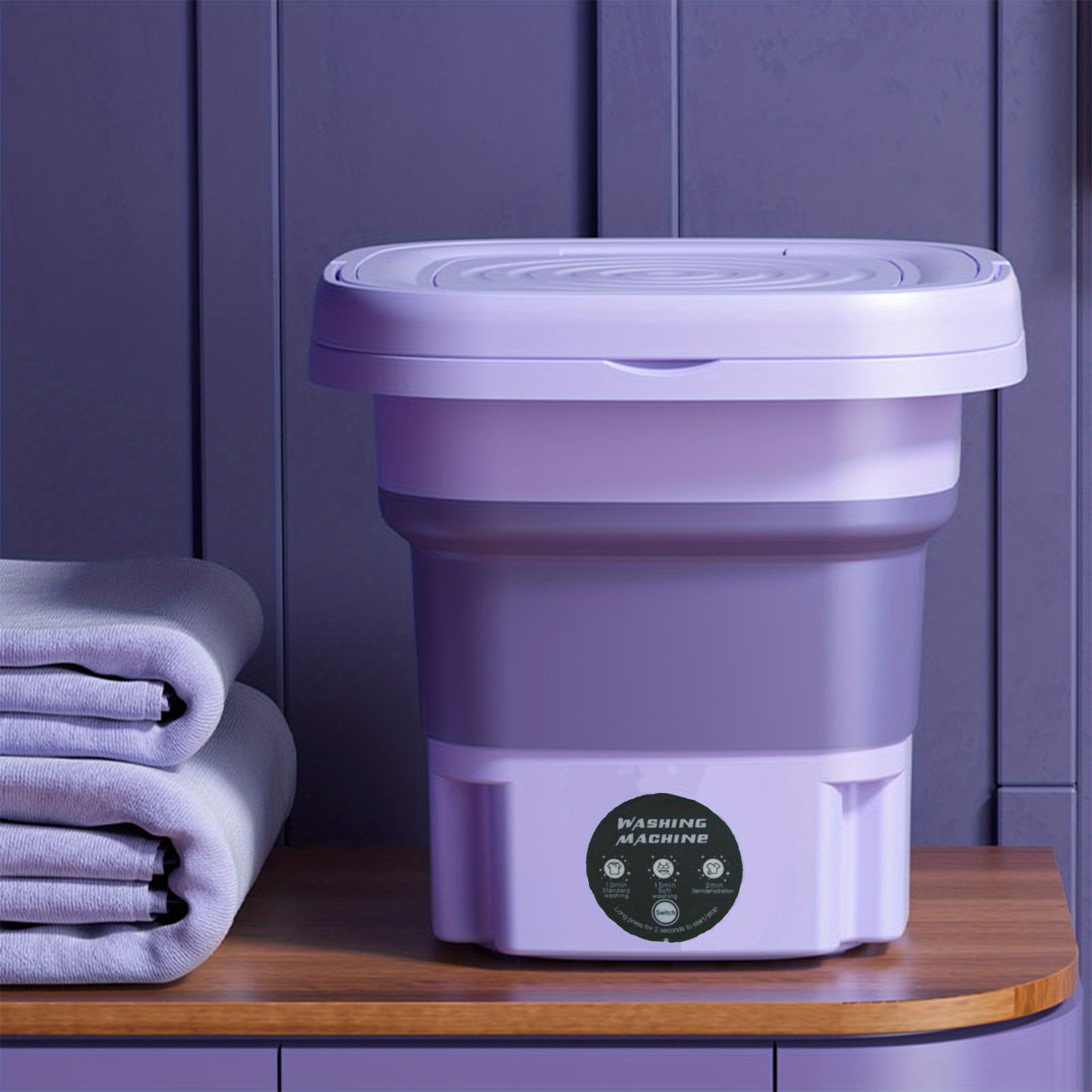 8L Portable Folding Washing Machine: Perfect for Camping, RV, Travel, and Home Use! Purple