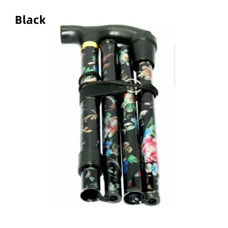 Foldable Adjustable Telescopic Walking Sticks With Non-slip Foot Pad Black