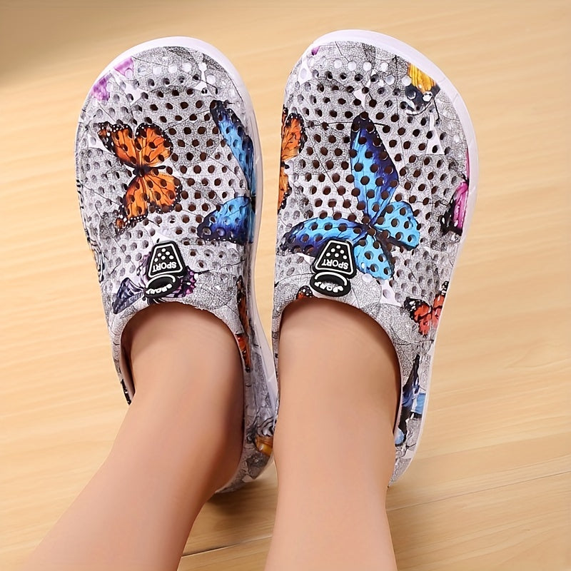 Women's Butterfly Pattern Summer Clogs, Hole Slippers, Non-slip Summer EVA Slippers