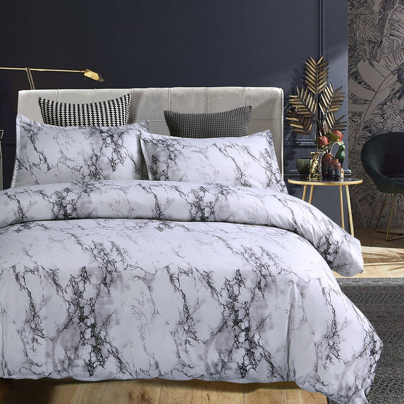 3pcs Marble Duvet Cover Set (1 Duvet Cover + Pillowcase), Soft Microfiber Bedding For All Season, Blanket For Bedroom Stone Gray Full