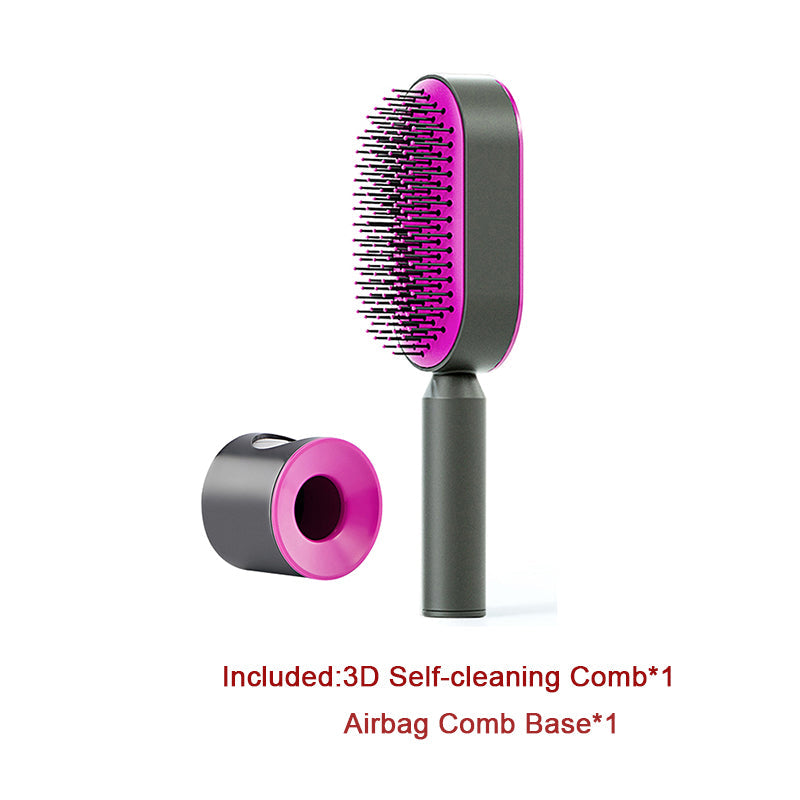 Self Cleaning Hair Brush For Women One-key Cleaning Hair Loss Airbag Massage Scalp Comb Anti-Static Hairbrush Set C