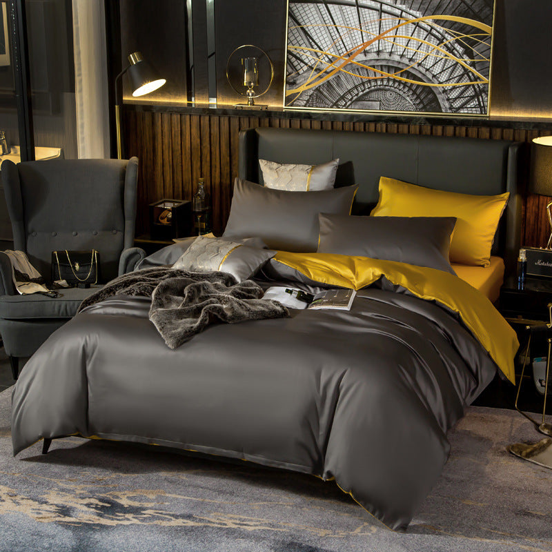 Cotton Sheet and Pillowcase Four-piece Set Premium Grey Turmeric
