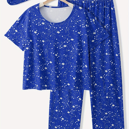 Galaxy Print PlusSize Pajama Set Blue