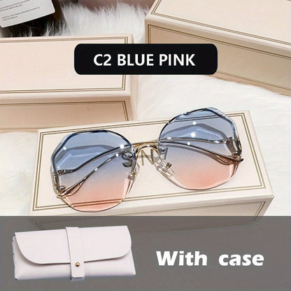 Elevate Your Look with Stylish, Oversized Square Sunglasses for Women! BLUE PINK With Case