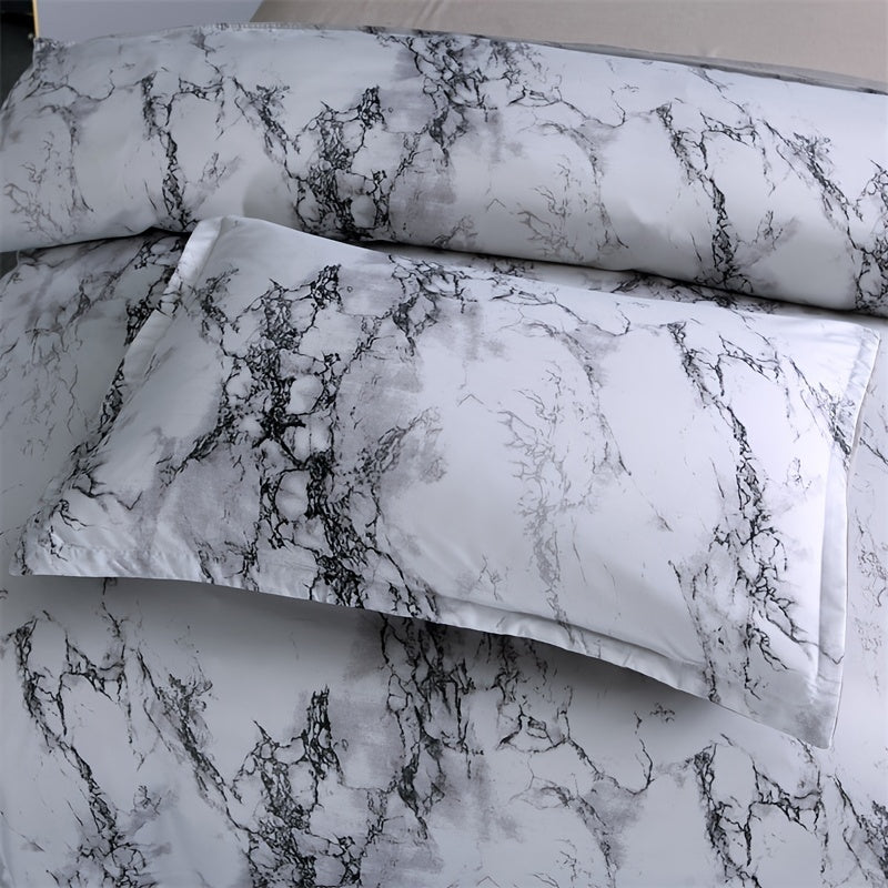 3pcs Marble Duvet Cover Set (1 Duvet Cover + Pillowcase), Soft Microfiber Bedding For All Season, Blanket For Bedroom