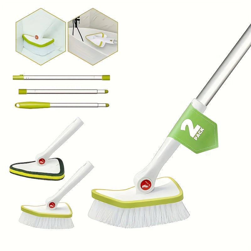 2 In 1 Cleaning Brush Tub And Tile Scrubber Brush Sponge With 46 Extendable Long Lightweight Handle Detachable Stiff Bristl