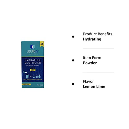 Liquid I.V. Hydration Multiplier - Lemon Lime - Powder Packets | Electrolyte Drink Mix | Easy Open Single-Serving | Non-GMO | 16 Stick