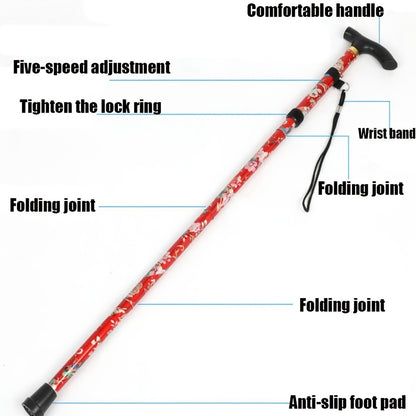 Foldable Adjustable Telescopic Walking Sticks With Non-slip Foot Pad