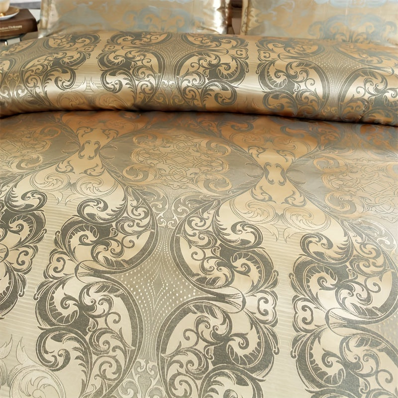 3pcs European Satin Jacquard Duvet Cover Set, Bedding Set For Bedroom, Guest Room (1*Duvet Cover + 2*Pillowcase, Without Core)