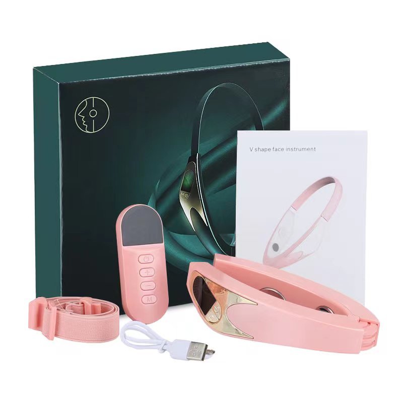 New Product Microcurrent EMS Face Lifting Instrument, Intelligent Red Blue Color Light Skin Rejuvenation Double Chin Beauty Instrument Face Lifting Artifact Pink