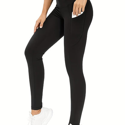 Phonepocketed Plus Size Sports Leggings High Stretch Butt Lifting Black