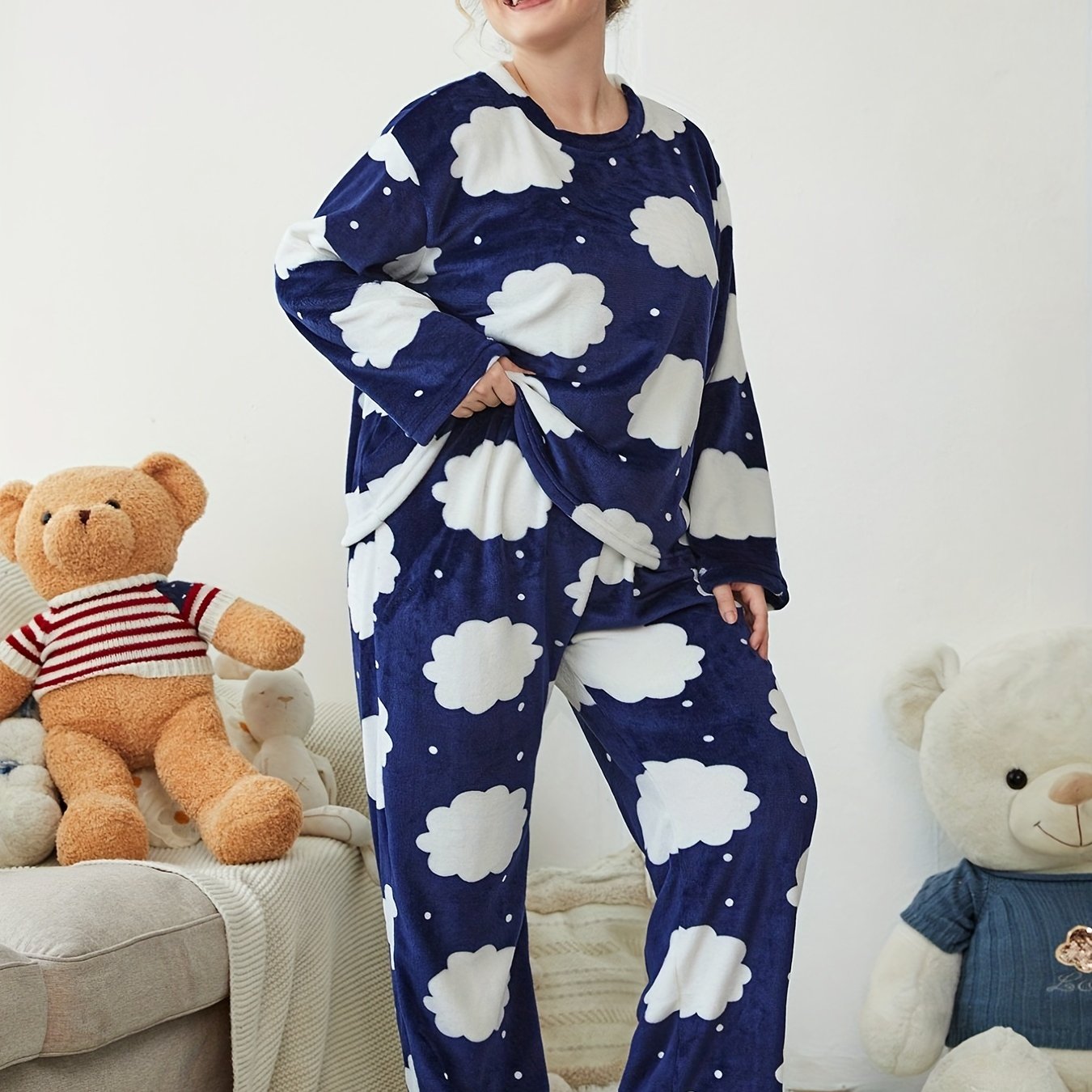 Plus Size Chic Lounge Pajama Set Blue