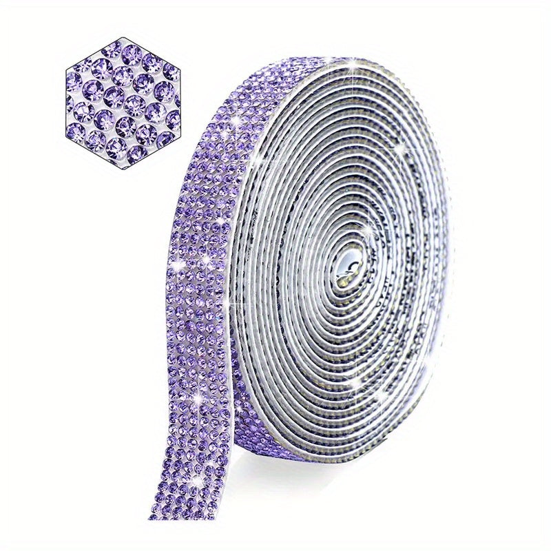 1 Roll Self Adhesive Crystal Rhinestone Strips, Crystal Ribbon Bling Gemstone Sticker With 2mm Rhinestone Strips For DIY Arts Crafts, Wedding Parties, Car Phone Decoration, Mother's Day Father's Day Gift Purple Diamond