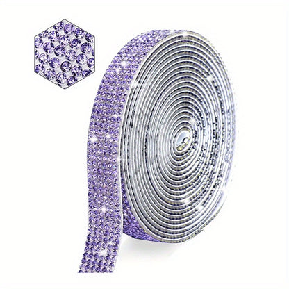 1 Roll Self Adhesive Crystal Rhinestone Strips, Crystal Ribbon Bling Gemstone Sticker With 2mm Rhinestone Strips For DIY Arts Crafts, Wedding Parties, Car Phone Decoration, Mother's Day Father's Day Gift Purple Diamond