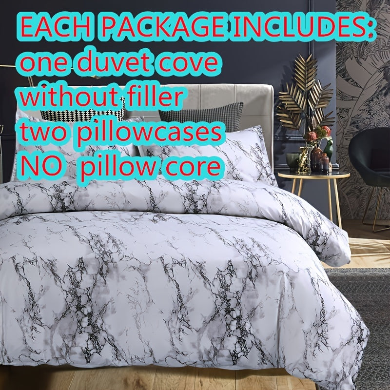 3pcs Marble Duvet Cover Set (1 Duvet Cover + Pillowcase), Soft Microfiber Bedding For All Season, Blanket For Bedroom