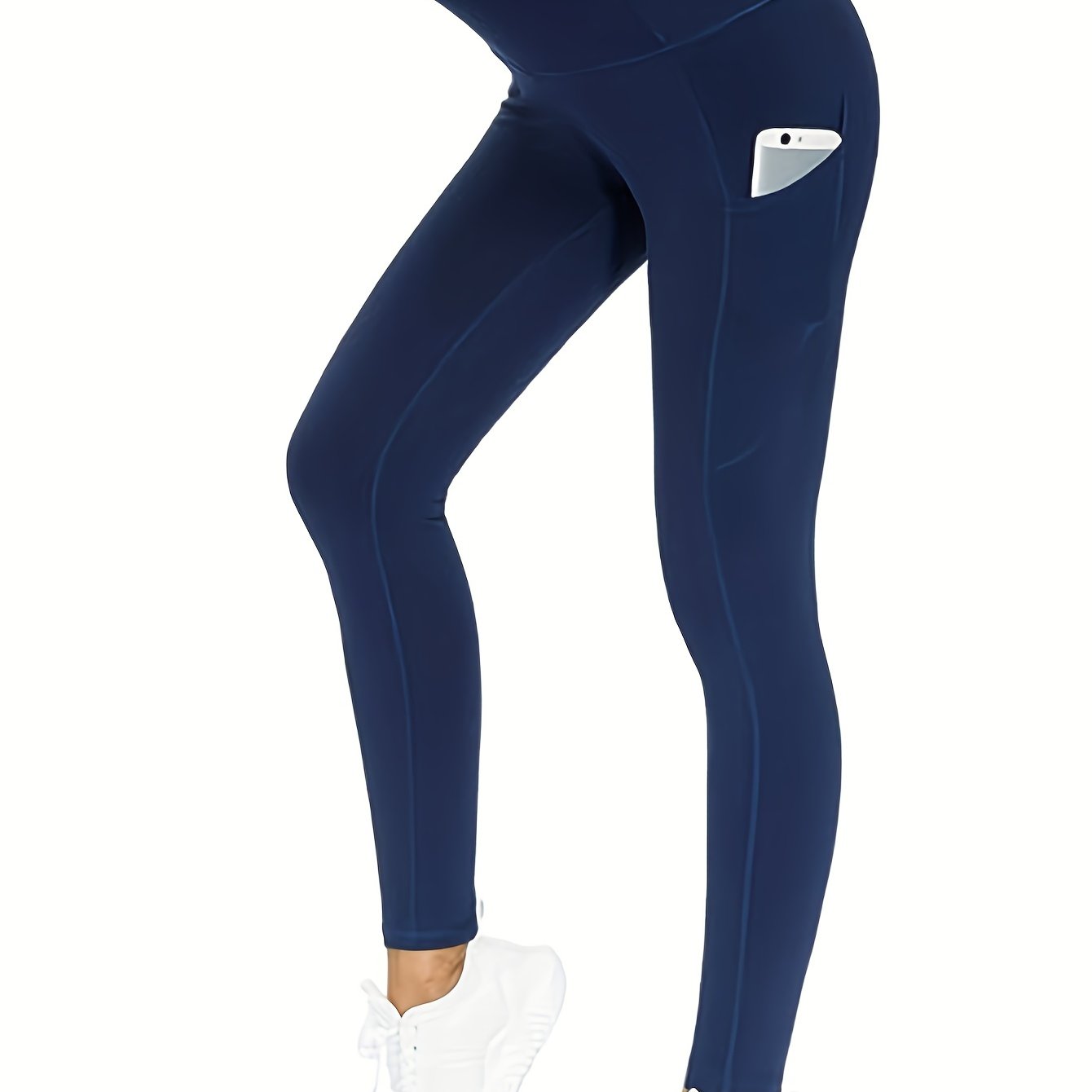 Phonepocketed Plus Size Sports Leggings High Stretch Butt Lifting Blue