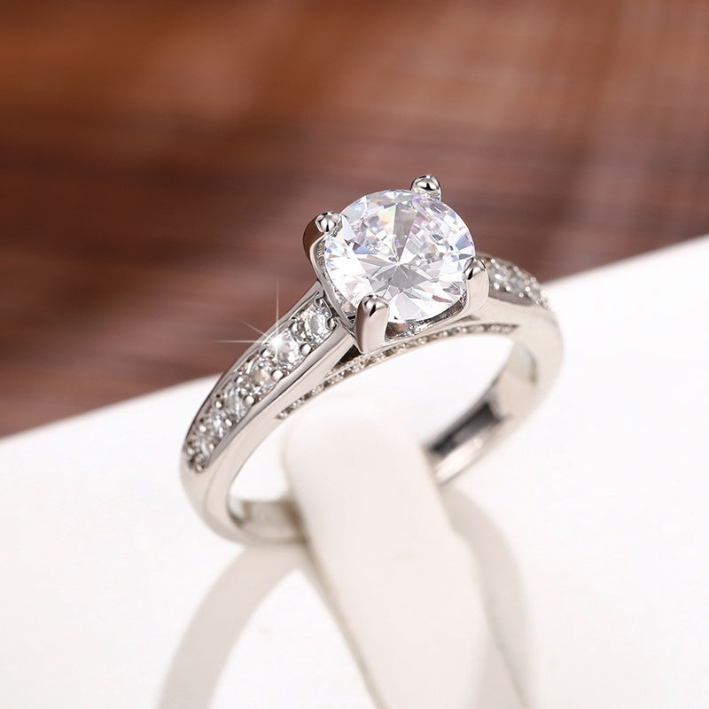 Exquisite Women Romantic Wedding Ring 925 Silver Plated 4 Claw Setting 1.5 Ct Zircon Ring Couple Engagement Fine Jewelry