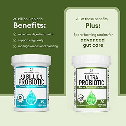 Physician's CHOICE Probiotics 60 Billion CFU - 10 Diverse Strains + Organic Prebiotic - Digestive & Gut Health - Supports Occasional Constipation, Diarrhea, Gas & Bloating - Probiotics For Women & Men