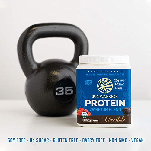 Organic Sunwarrior - Warrior Blend, Plant Based, Raw Vegan Protein Powder with Peas & Hemp, Chocolate, 30 Servings, 26.4 Ounce