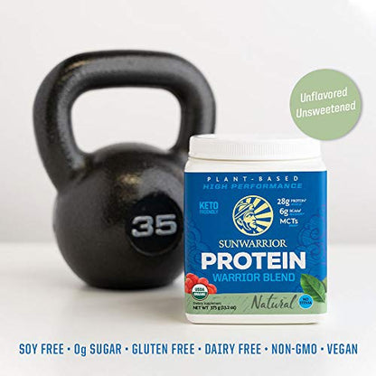 Organic Sunwarrior - Warrior Blend, Plant Based, Raw Vegan Protein Powder with Peas & Hemp, Chocolate, 30 Servings, 26.4 Ounce