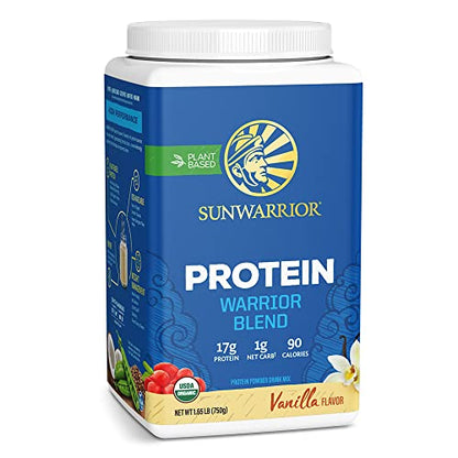 Organic Sunwarrior - Warrior Blend, Plant Based, Raw Vegan Protein Powder with Peas & Hemp, Chocolate, 30 Servings, 26.4 Ounce