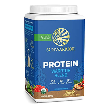 Organic Sunwarrior - Warrior Blend, Plant Based, Raw Vegan Protein Powder with Peas & Hemp, Chocolate, 30 Servings, 26.4 Ounce
